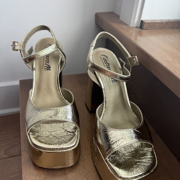 Intervalle Gold Chunky Heel Sandals – Size 38 - Picture 3 of 4